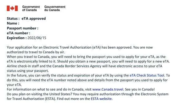 Example: Canada eTA