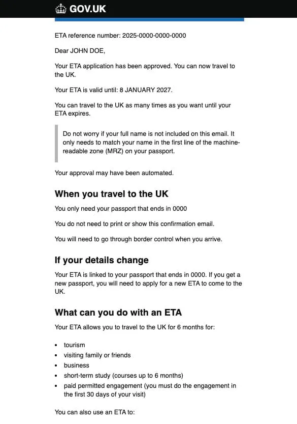 Example: UK ETA