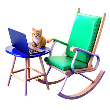 Rocking Chair with Cat and Laptop