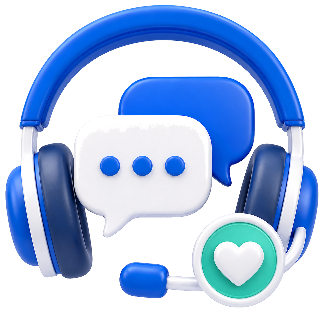 Icon: support headset with chat bubbles and a checkmark